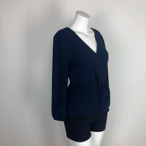 J.Crew Drapey Crepe Faux Wrap Top Navy Blue - Picture 7 of 8